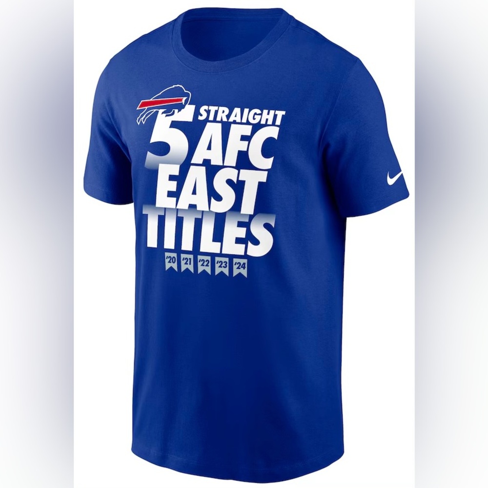 Buffalo Bills Nike Five-Straight AFC East Division Champions T-Shirt Sz.Various